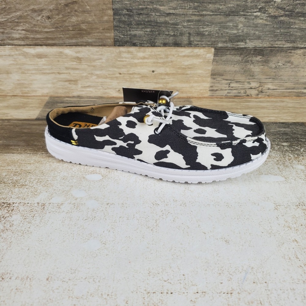 Hey Dude Wendy Slip Classic Womens Loafer Shoes Sz 7 Backless Slip-On Cow Print